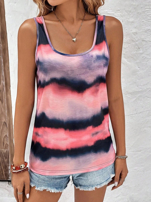Tie-Dye Scoop Neck Wide Strap Tank Coral