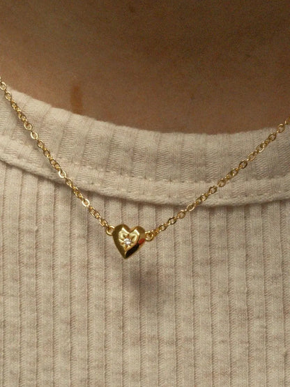 Zircon Heart Pendant Necklace Gold One Size