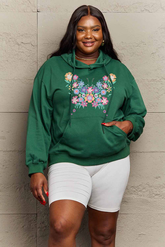 Simply Love Simply Love Full Size Floral Butterfly Graphic Hoodie Dark Green