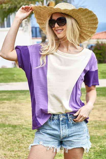 BiBi Color Block Short Sleeve T-Shirt Purple