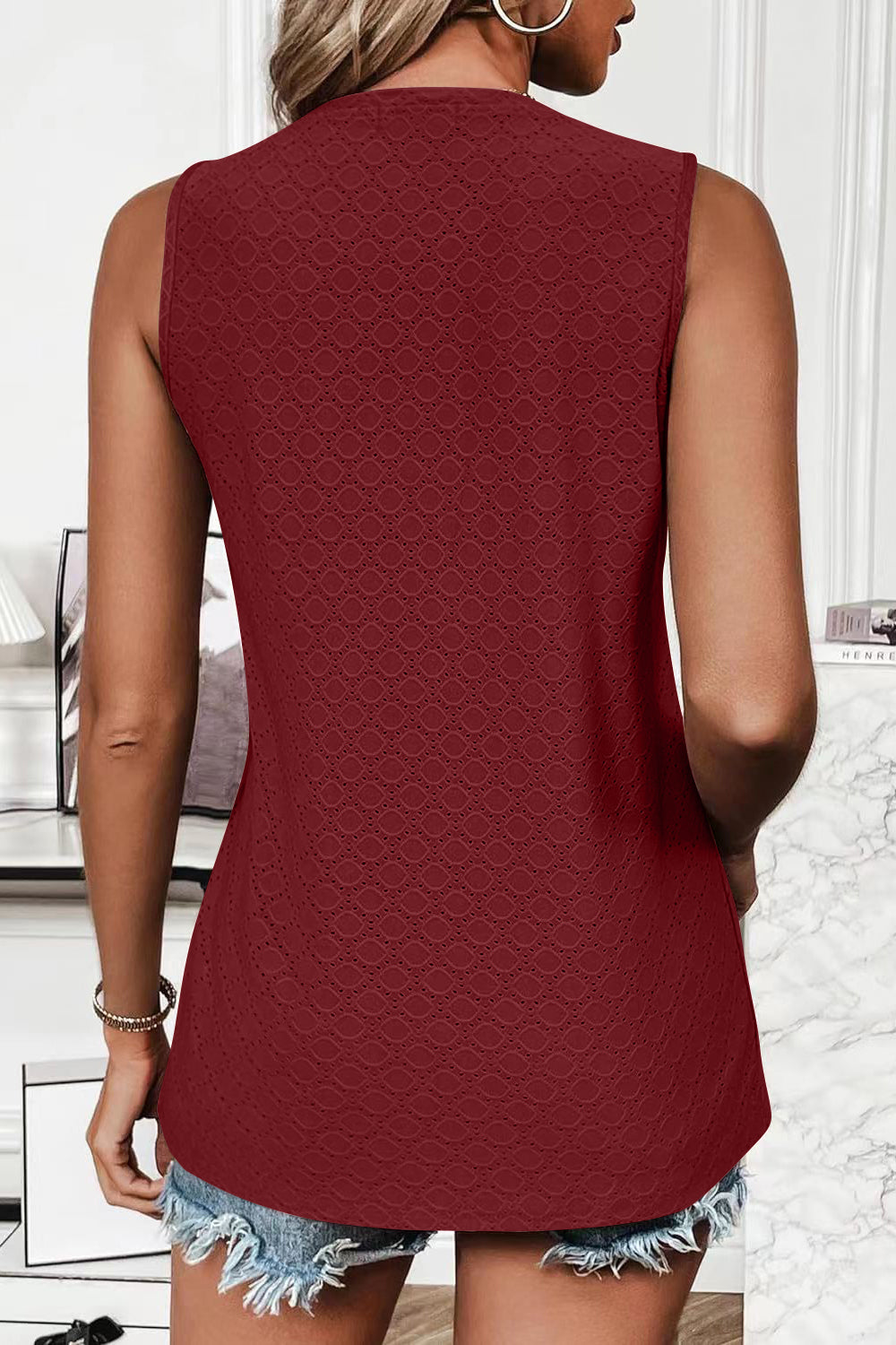 Florira Eyelet Round Neck Tank