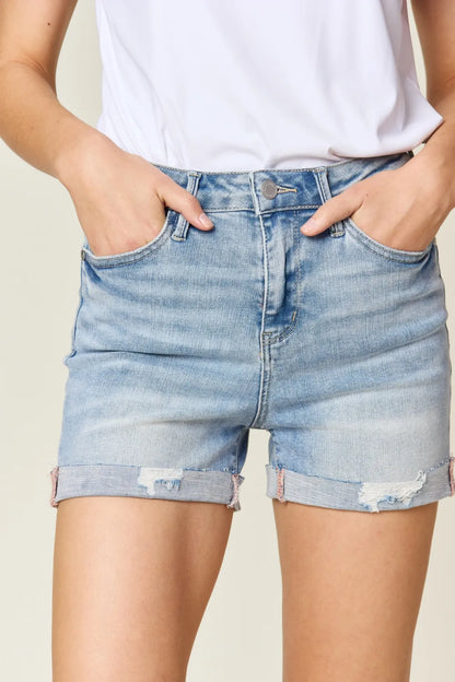 Judy Blue Full Size High Waist Rolled Denim Shorts Light