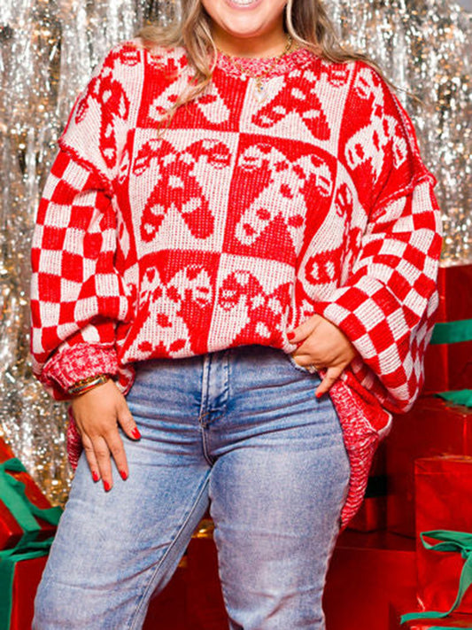 Candy Cane Contrast Round Neck Sweater White