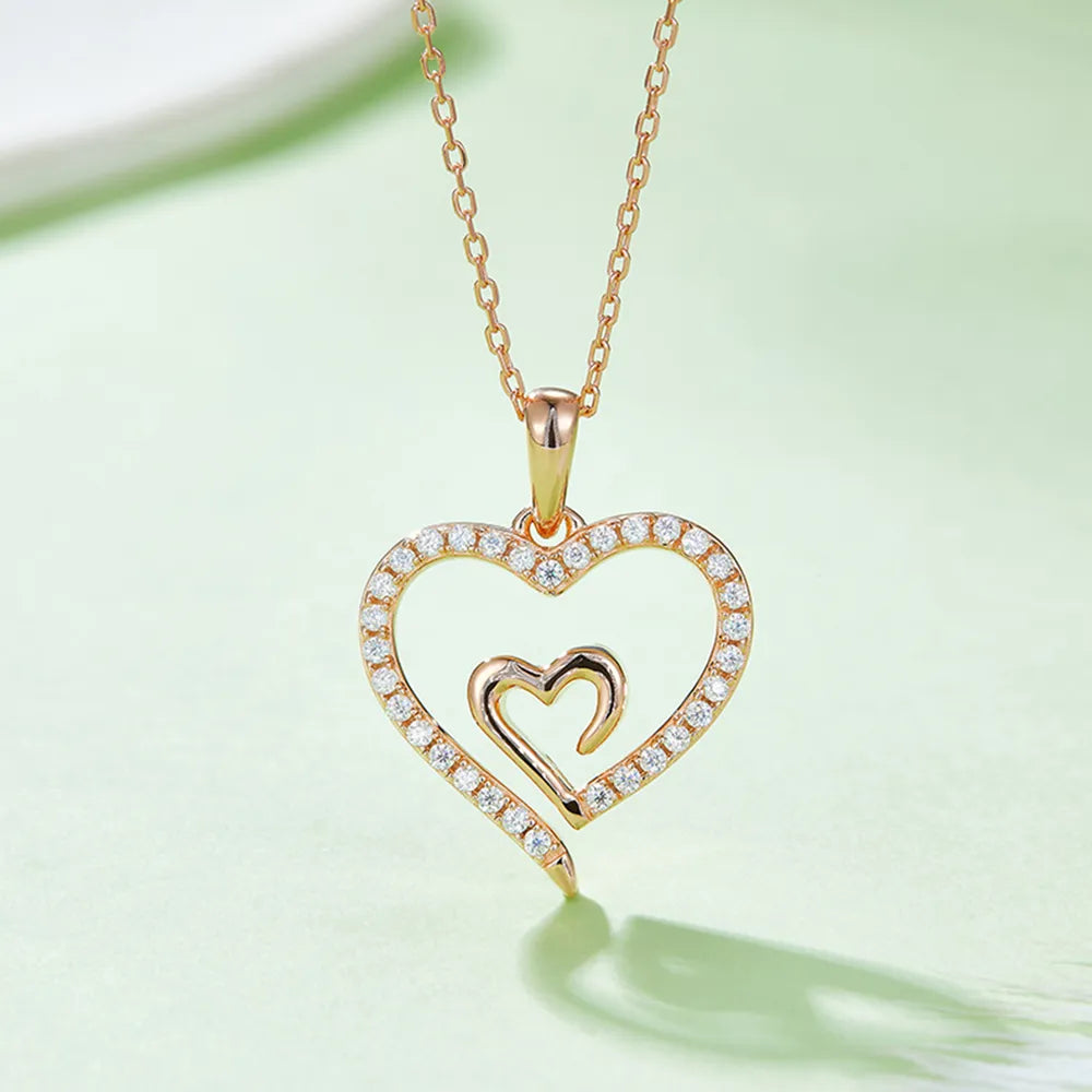 Moissanite 925 Sterling Silver Heart Pendant Necklace Rose Gold One Size