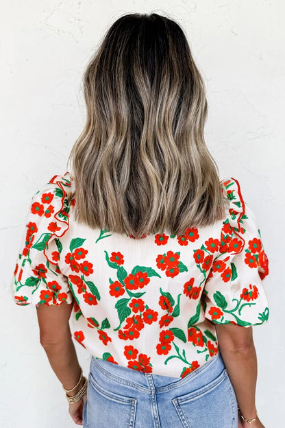 Printed V-Neck Short Sleeve Shirt