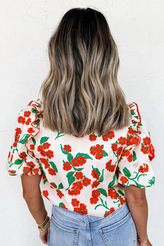 Printed V-Neck Short Sleeve Shirt