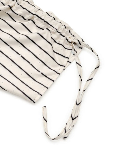 Drawstring Striped Half Sleeve Blouse
