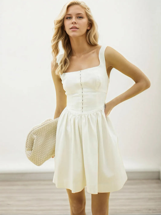 Square Neck Wide Strap Mini Dress Ivory