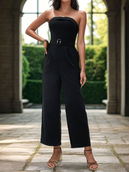 Perfee Tube Jumpsuit with Pockets Black