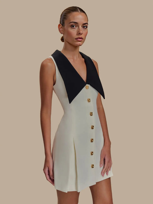 Button Front Sleeveless Mini Dress Cream