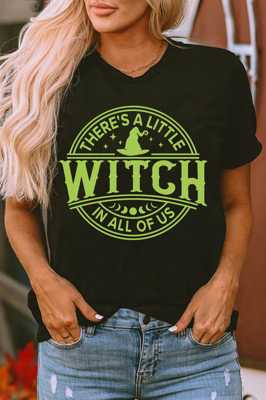 Graphic Round Neck Short Sleeve T-Shirt Black