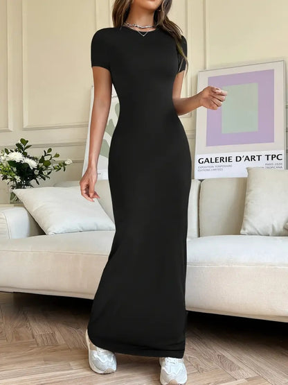 Short Sleeve Maxi Tee Dress Black