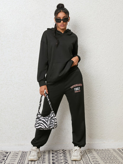 Graphic Hoodie and Sweatpants Set Black