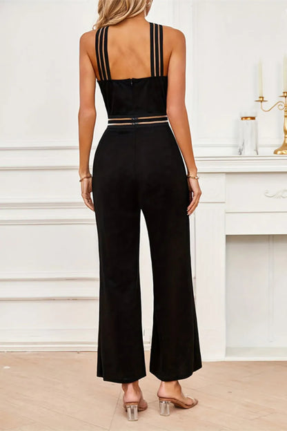 Crisscross Cutout Sleeveless Wide Leg Jumpsuit