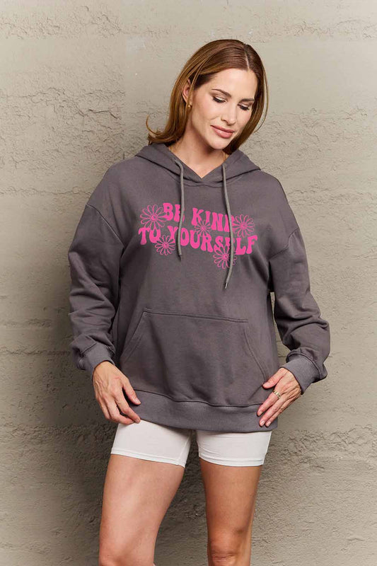 Simply Love Simply Love Full Size BE KIND TO YOURSELF Graphic Hoodie Dark Gray