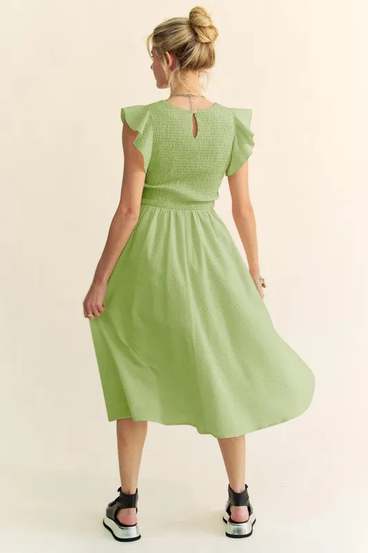 Davi & Dani Ruffled Cap Sleeve Smocked Mini Dress