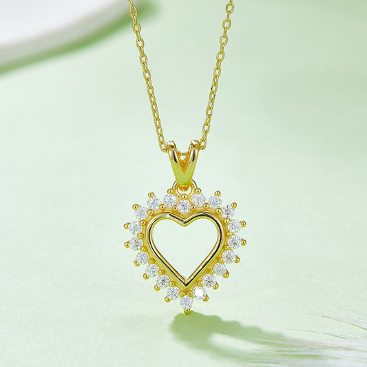 Moissanite 925 Sterling Silver Heart Pendant Necklace Gold One Size