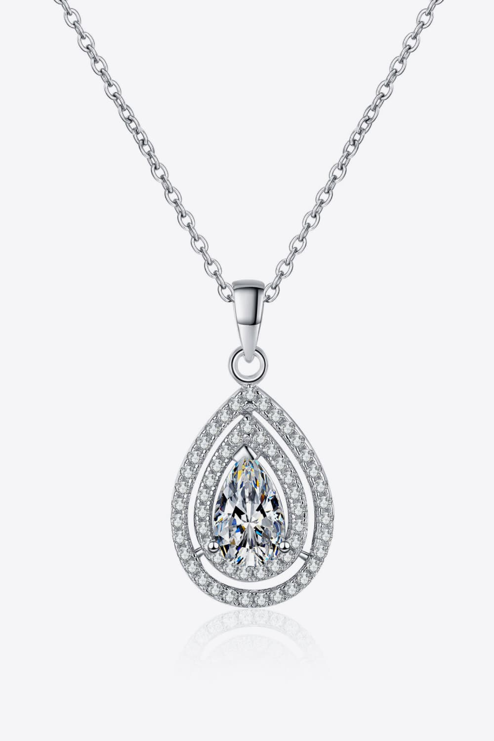 1 Carat Moissanite Teardrop Pendant Necklace Silver One Size