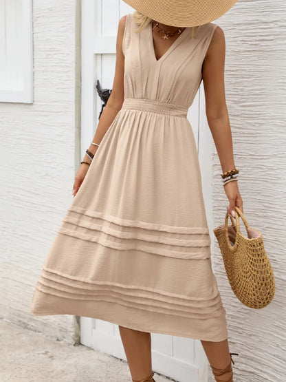 V-Neck Sleeveless Midi Dress