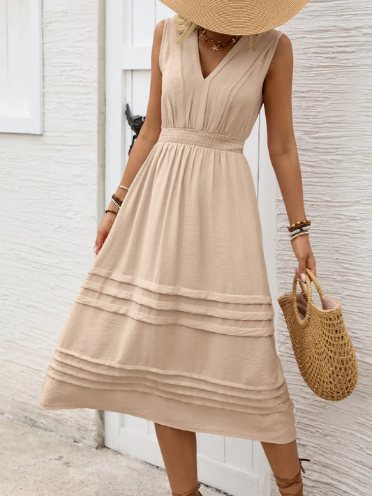 V-Neck Sleeveless Midi Dress