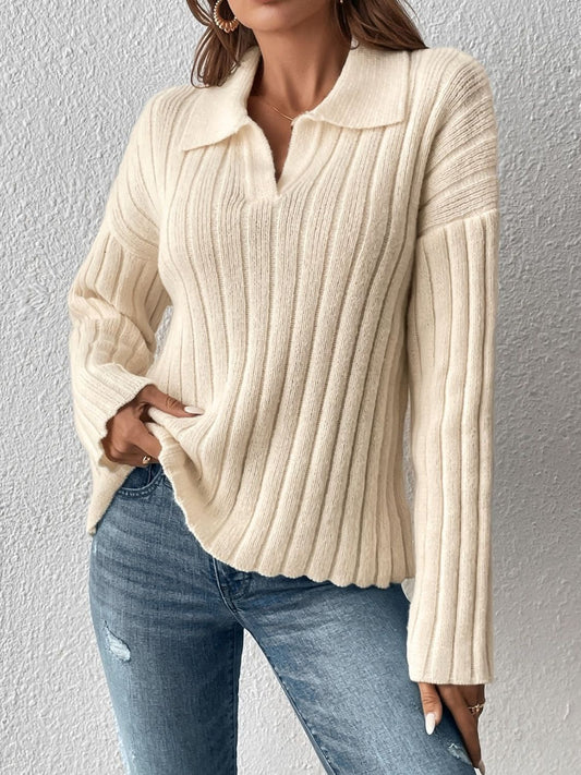 Johnny Collar Long Sleeve Sweater Tan