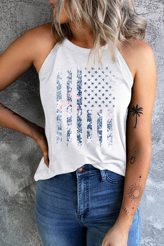 Floral Graphic Grecian Neck Tank White