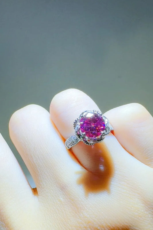 2 Carat Moissanite 925 Sterling Silver Flower Shaper Ring Cerise