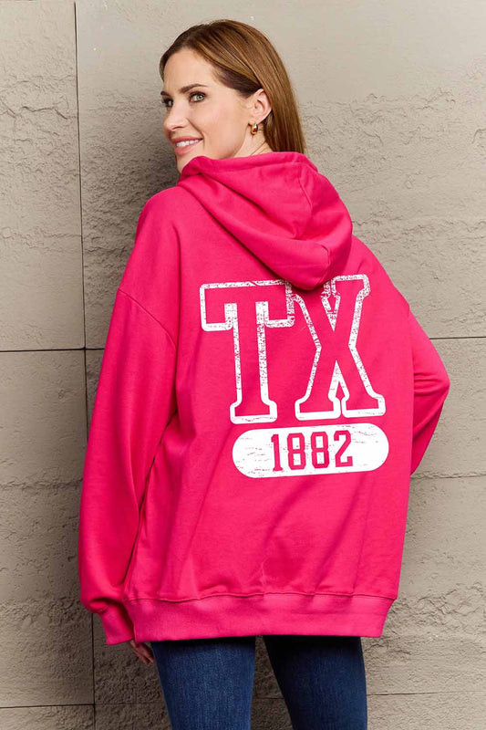 Simply Love Simply Love Full Size TX 1882 Graphic Hoodie Hot Pink