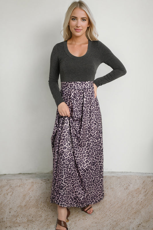 Leopard Round Neck Maxi Dress Leopard