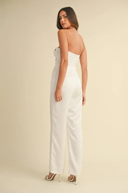 MABLE Rhinestone Applique Bustier Jumpsuit