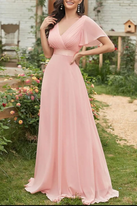 Surplice Flutter Sleeve Maxi Dress Blush Pink
