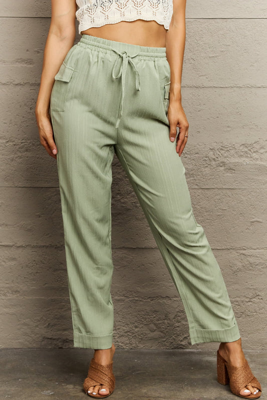 Perfee Tie Waist Long Pants Light Green