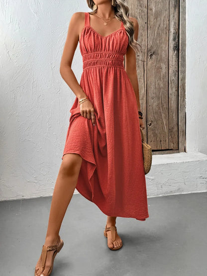 V-Neck Wide Strap Midi Cami Dress