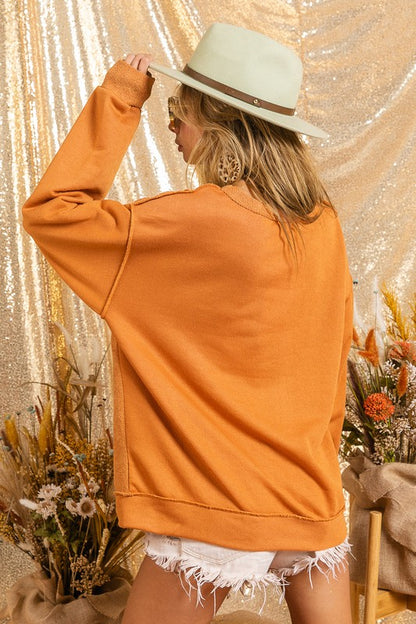 BiBi Exposed Seam Round Neck French Terry Sweatshirt