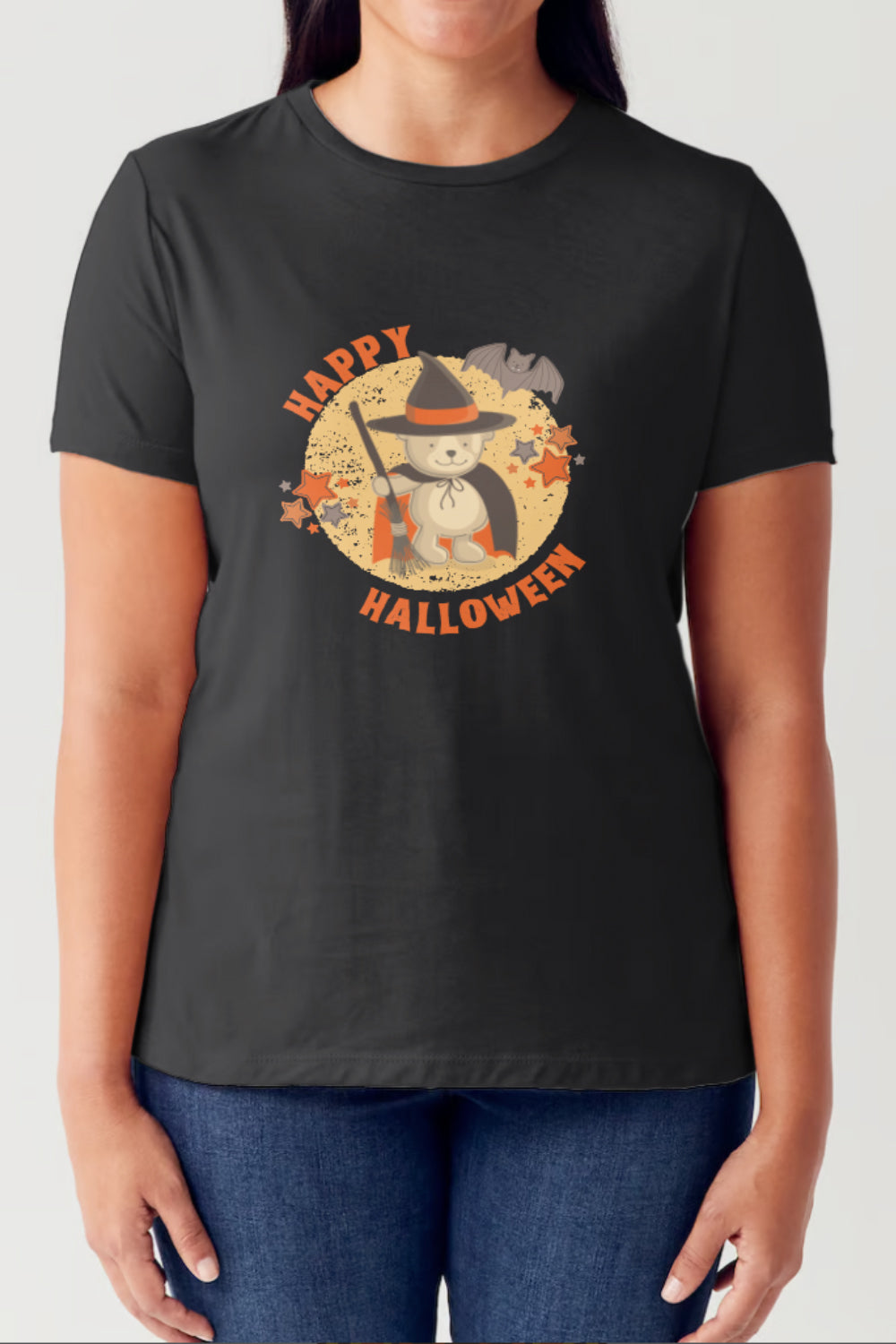 Simply Love Full Size HAPPY HALLOWEEN Short Sleeve Tubular T-Shirt Black