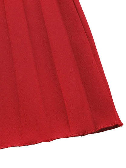 Off-Shoulder Ruffle Pleated Midi Dress