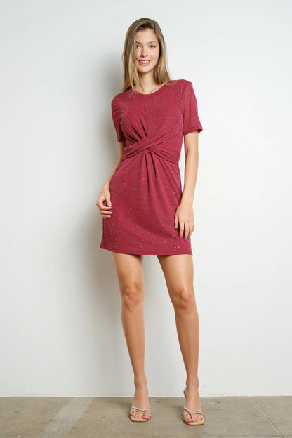 BiBi Twisted Front Glitter Mini Dress