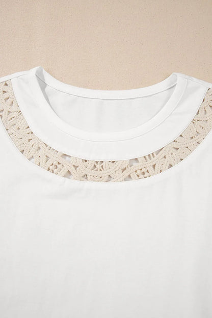Lace Crochet Crew Neck Casual T Shirt