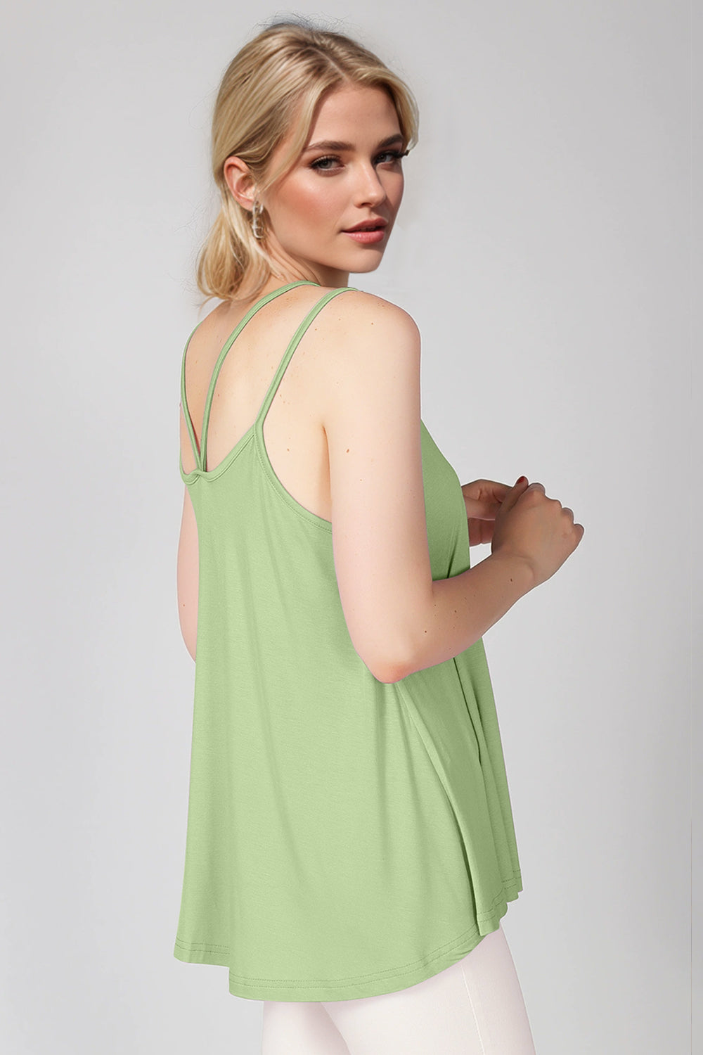 Basic Bae Bamboo Scoop Neck Double Spaghetti Straps Cami Lime