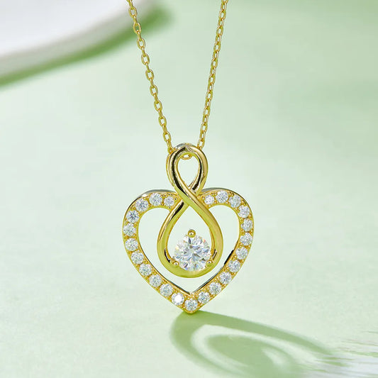1 Carat Moissanite 925 Sterling Silver Heart Shape Necklace Gold One Size
