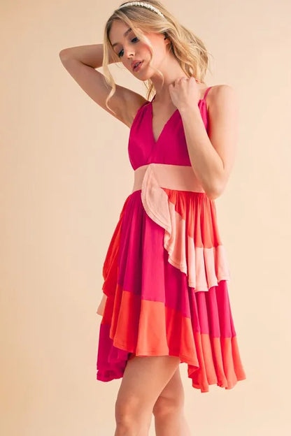 Aemi+Co Ruffled Color Block Sleeveless Mini Dress
