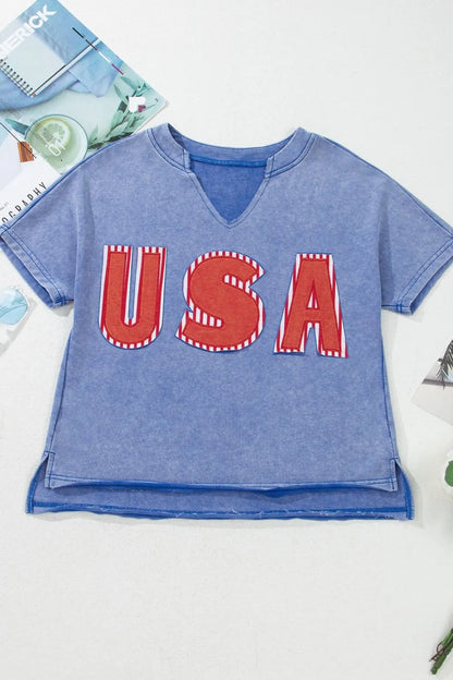 USA Patch Mineral Wash Notched T Shirt