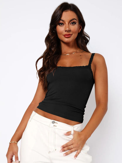 Lace Trim Straight Neck Cami Black