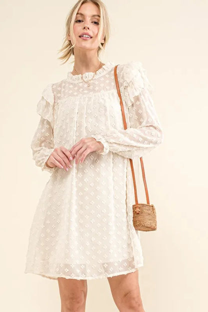 And The Why Ruffle Shoulder with Textured Woven Dress