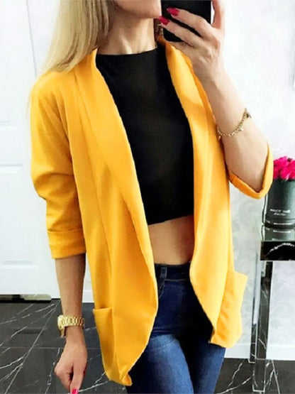 Collared Neck Long Sleeve Blazer Gold