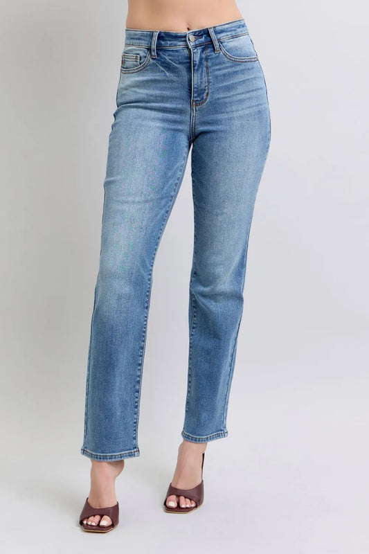 Judy Blue Full Size Run Vintage Wash Thermal Straight Jeans Medium