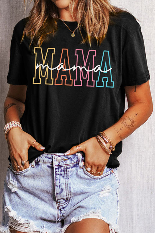 MAMA Round Neck Short Sleeve T-Shirt Black