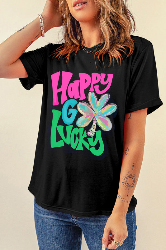 Letter Graphic Round Neck T-Shirt Black
