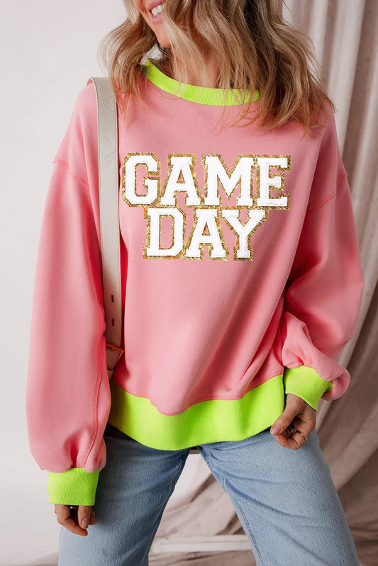 Letter Graphic Round Neck Long Sleeve Sweatshirt Blush Pink