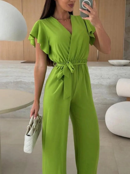 Tied Ruffled Wide Leg Jumpsuit Lime